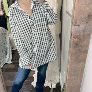Talbots Plaid Black and White Women's Top non iron cotton fabric size 16w